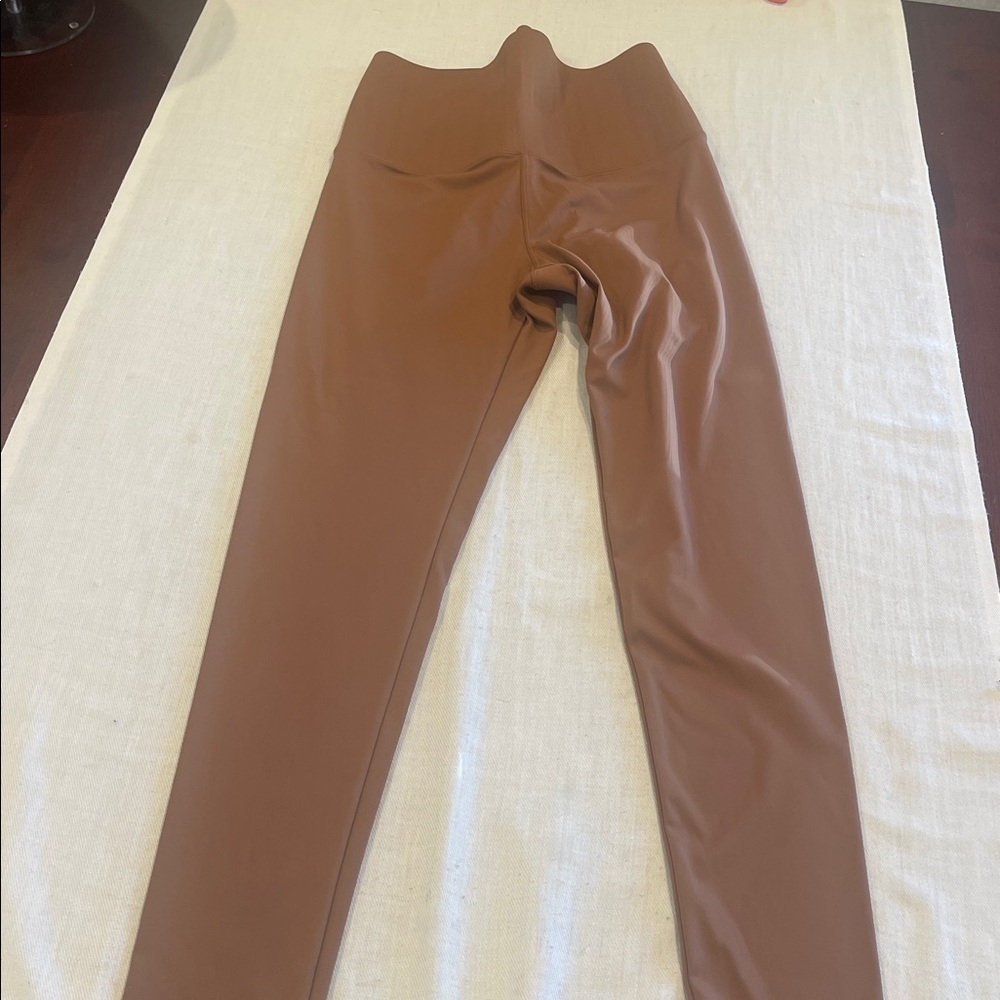 0910103 OTOS ACTIVE waist trainer leggings in brown SZ L RIBBED waist EUC
